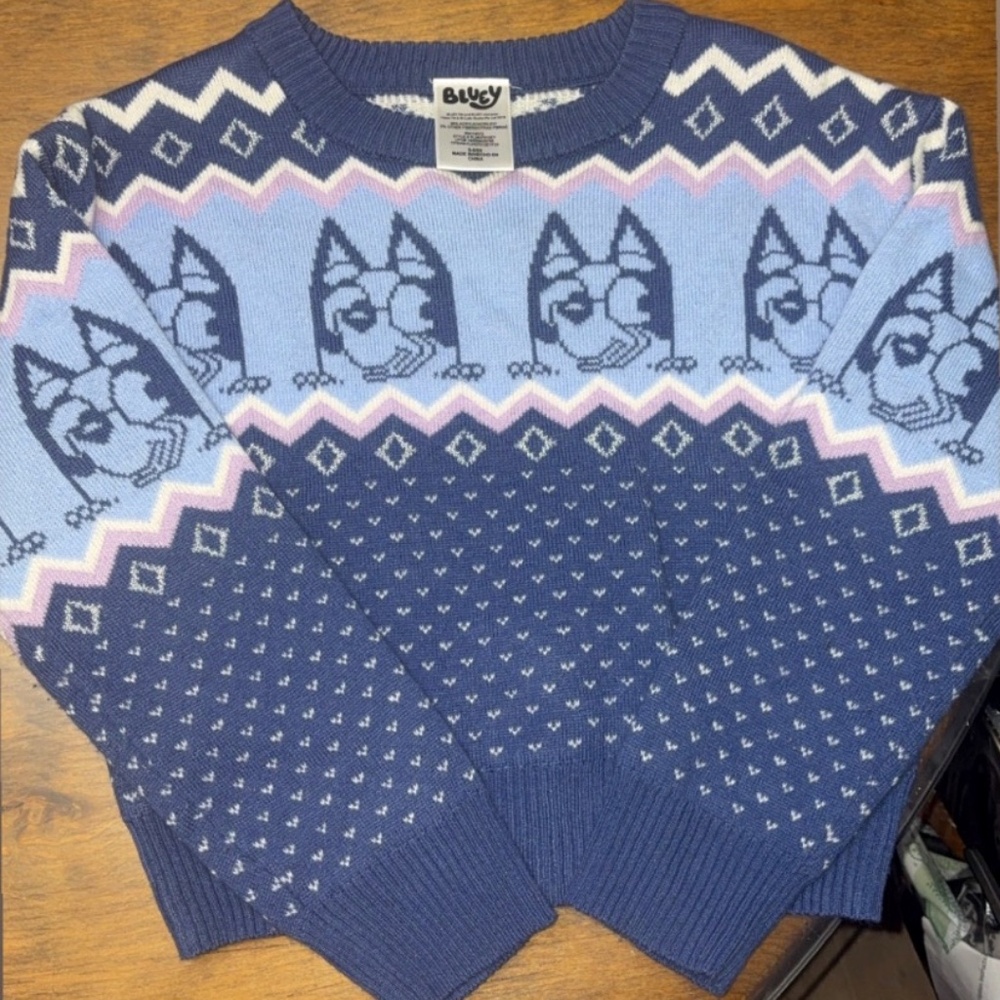 Bluey Knit Sweater with Cat Motifs